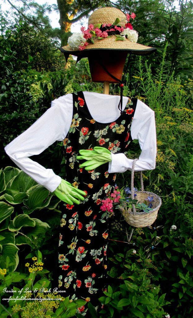 Creative scarecrow ideas - An elegant scarecrow for the garden from ourfairfieldhomeand garden.com