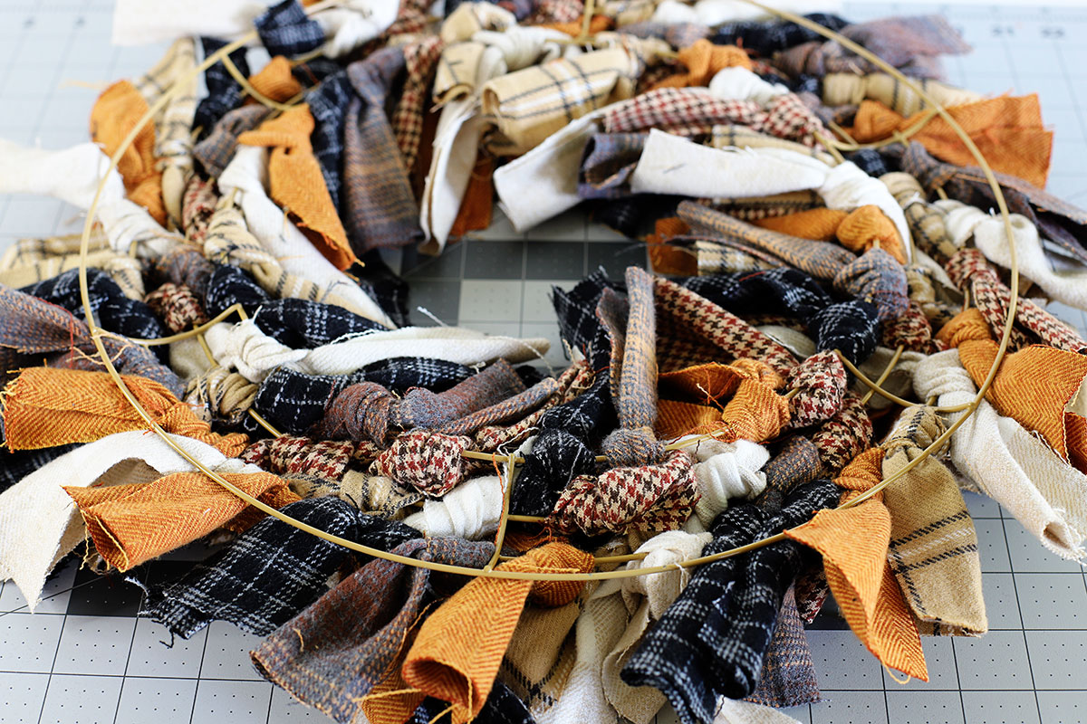 Backside of flannel rag wreath.