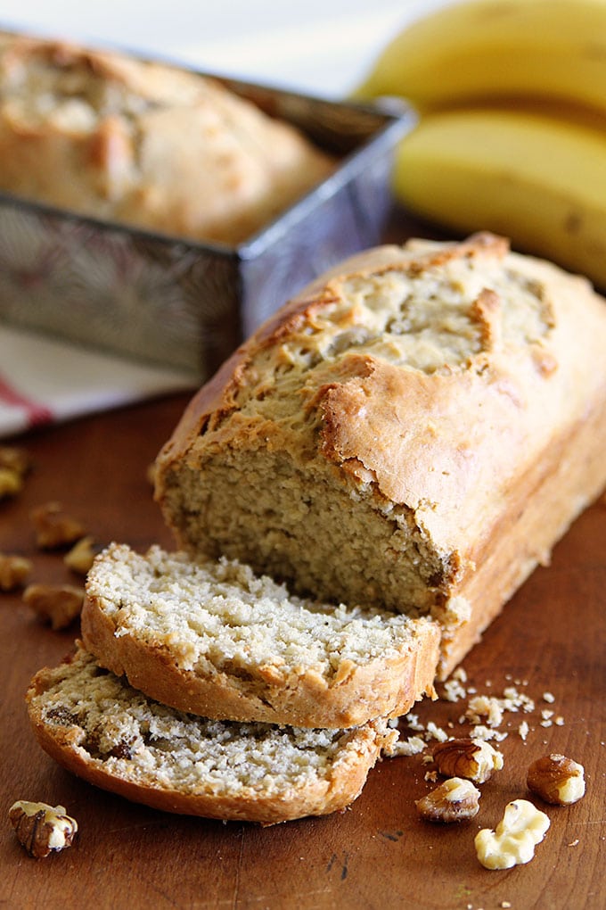 Classic Betty Crocker banana bread recipe updated with sour cream and brown sugar.