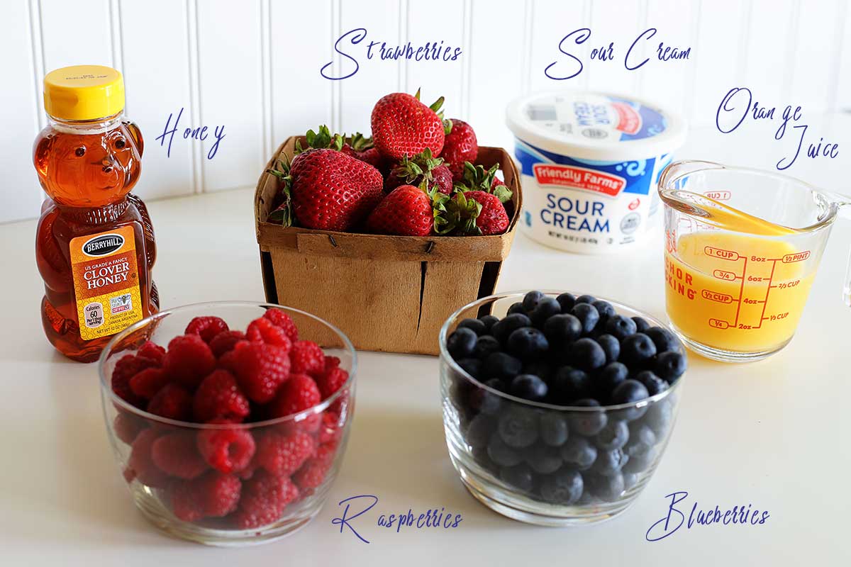 Ingredients to make a summer berry salad.