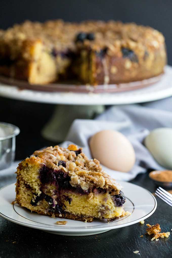 Blueberry coffee cake made with sour cream and streusel topping