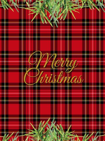 Christmas phone backgrounds - plaid with pine boughs.