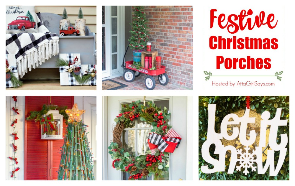 collage showing five festive Christmas porches