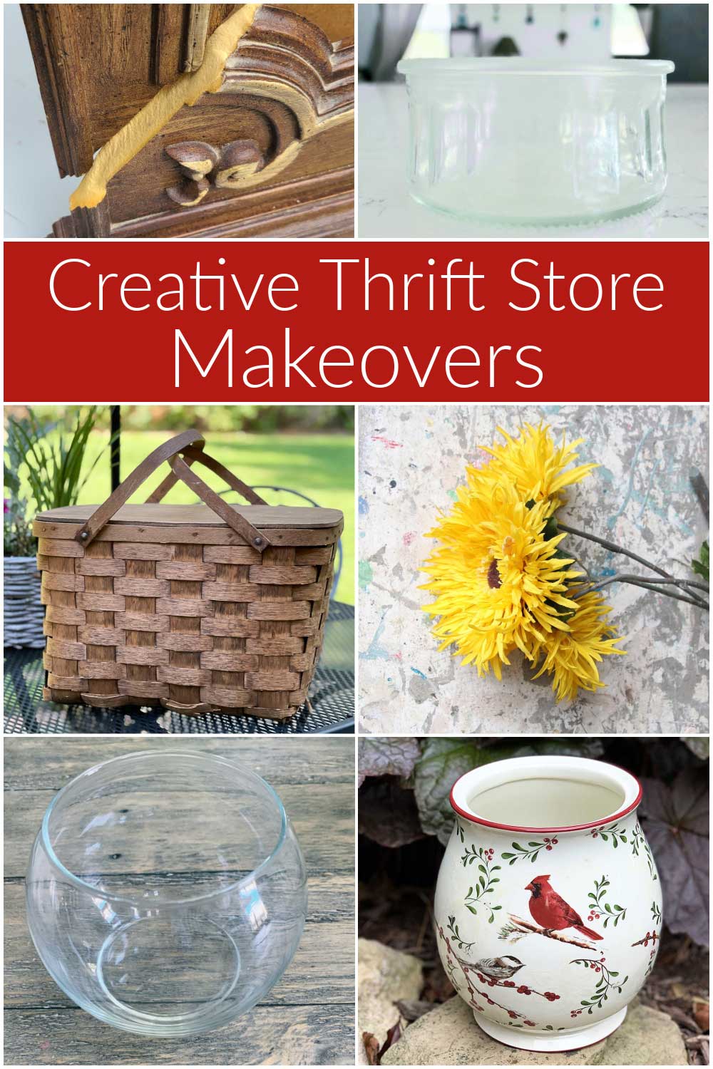 Upcycling projects made with items commonly found at thrift stores or in your closet and cupboards.