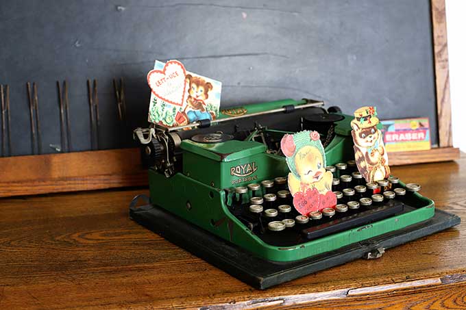 Vintage valentines tucked in a vintage Royal typewriter