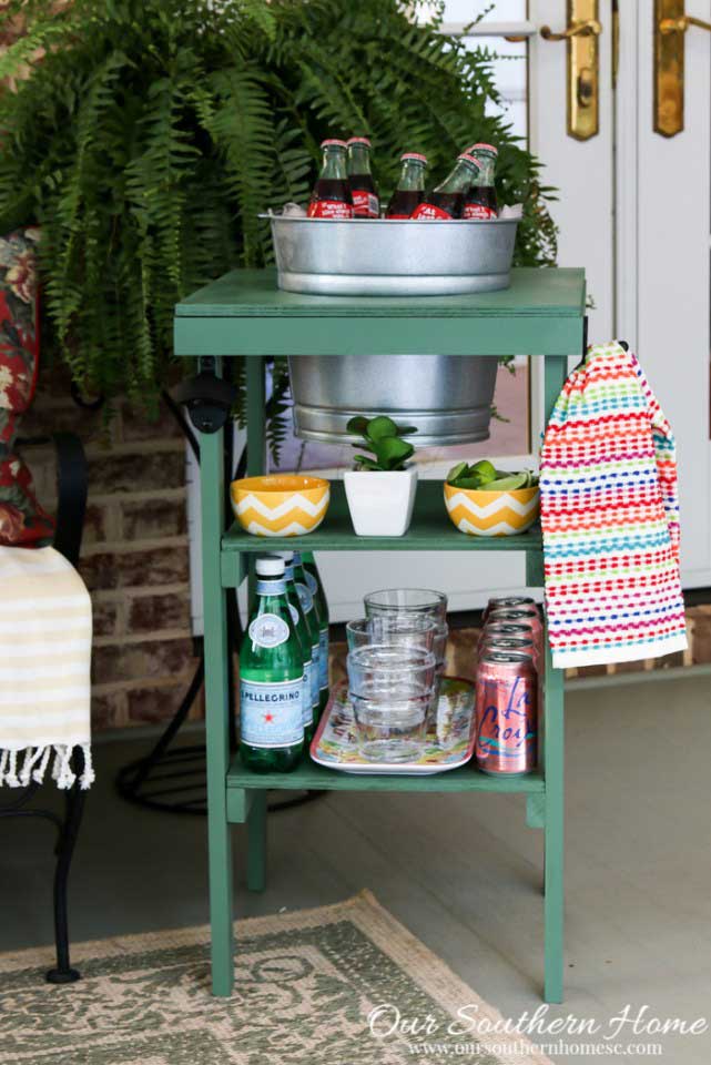 beverage station made from scrap wood is a thrifty DIY garden project for the patio
