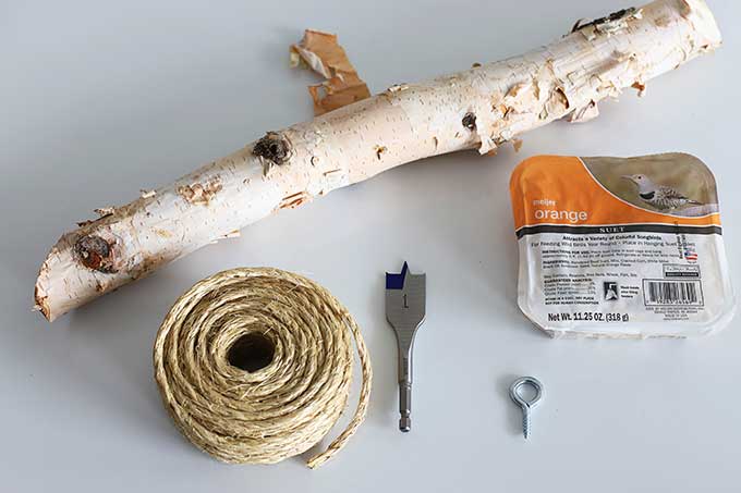 Supplies for DIY suet log bird feeder