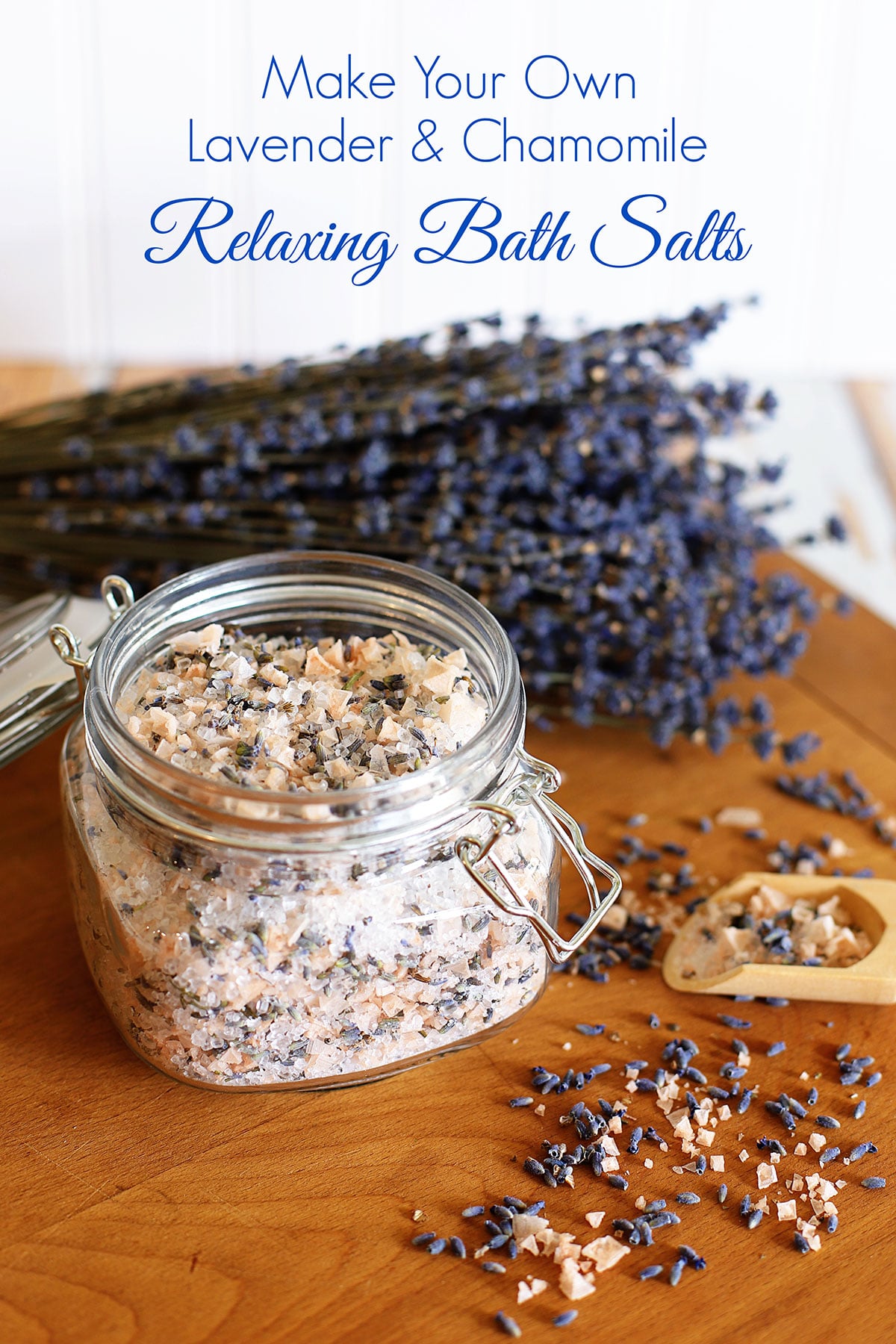 Learn how to make lavender bath salts inexpensively at home. These beautiful lavender bath salts are simple to make and a wonderful gift to give during the holidays, for Mother's Day or as wedding favors. See how to make them here.