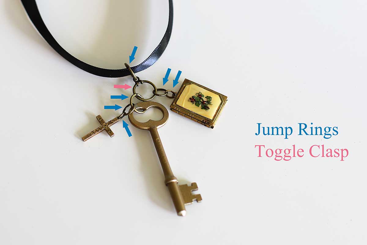 Photo showing where jump rings and where toggle clasps were used in necklace.