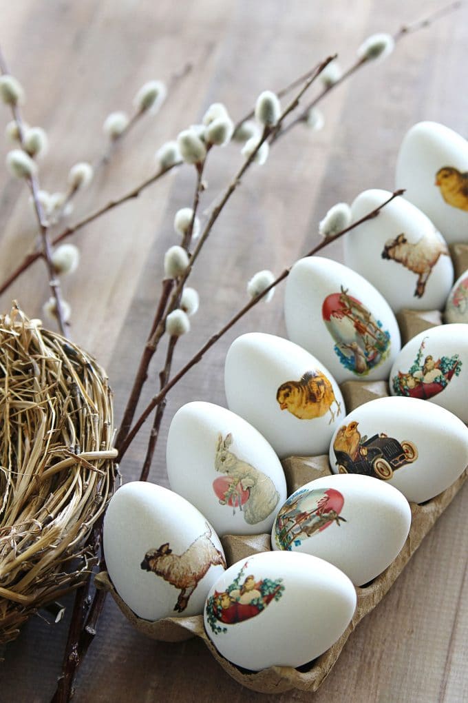 Easter eggs made easy with DIY temporary tattoos! Easy to follow tutorial and free printable vintage Easter images included.