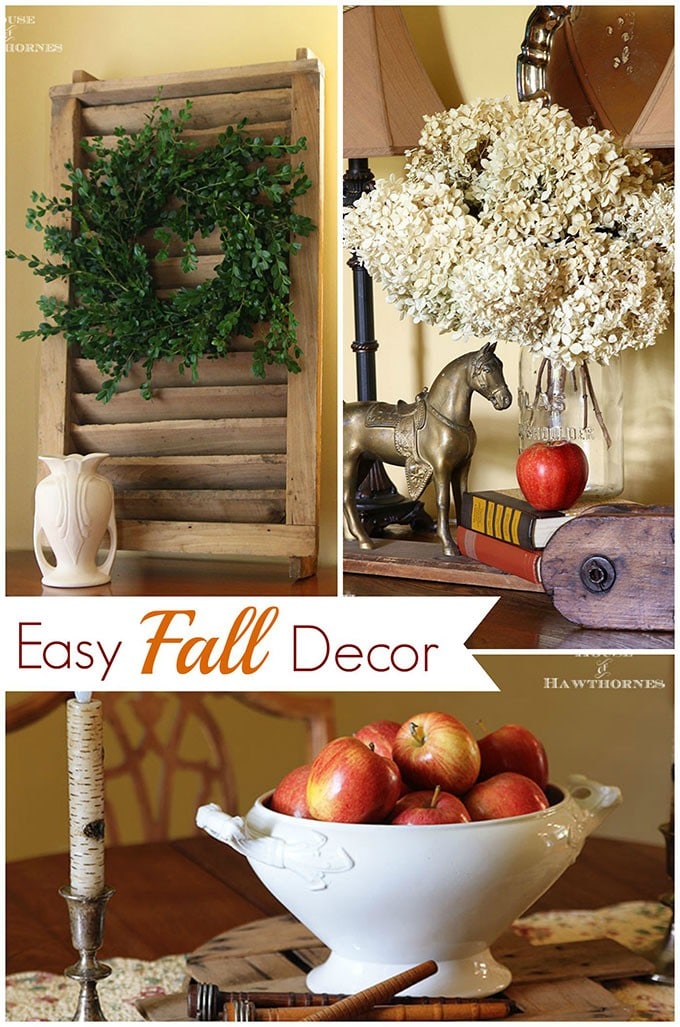 Using apples to create an inexpensive fall centerpiece in addition to other cheap, quick and easy DIY fall home decor ideas. 