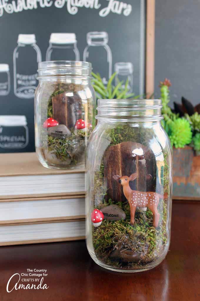 Fairy garden mason jar with deer