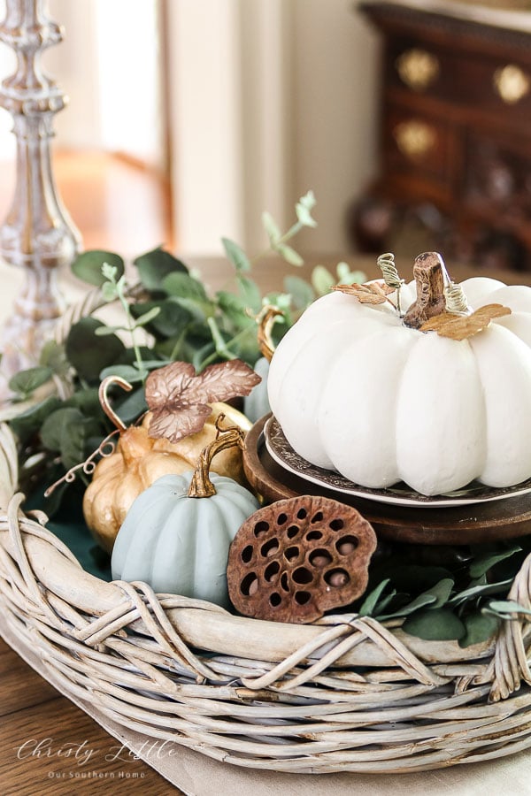 fall display basket for centerpiece