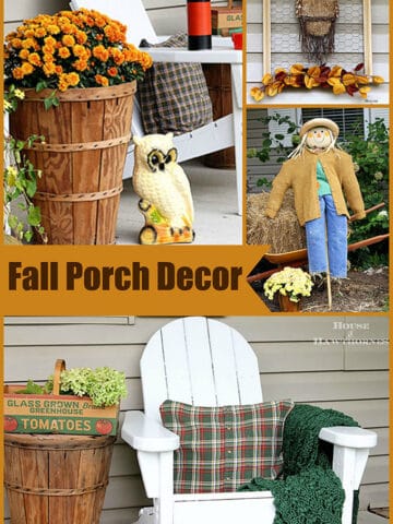 Farmhouse fall porch decor with an eclectic vintage touch. Most items were either thrift store finds or are quick and easy fall DIY projects.
