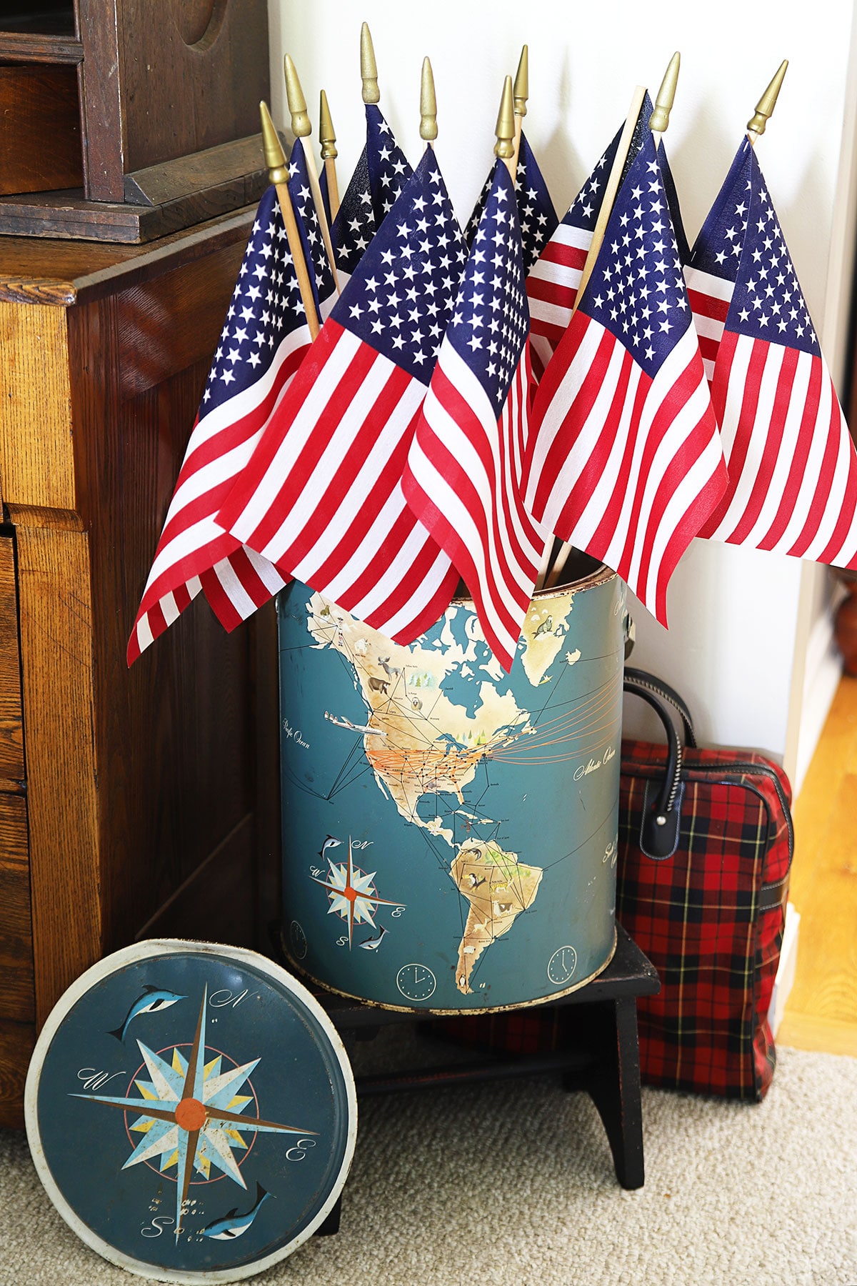 flags in vintage thermos