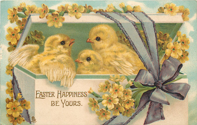 Vintage Easter images - printable Tuck postcard image - chicks in box 