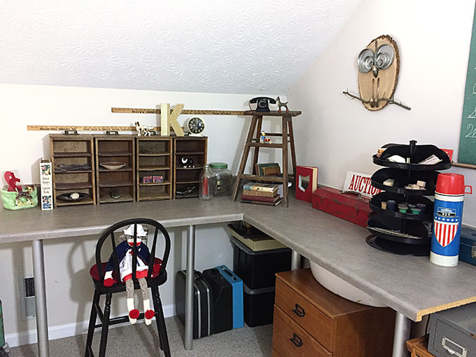 Home office organization - vintage style storage pieces