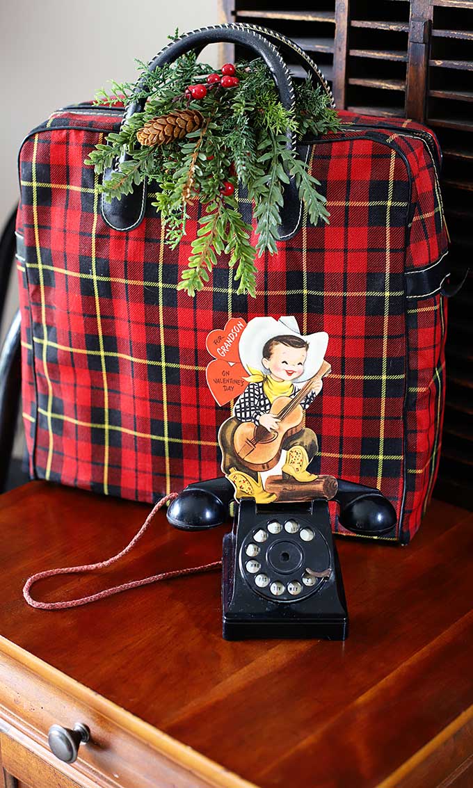 Vintage cowboy valentine displayed in a toy phone
