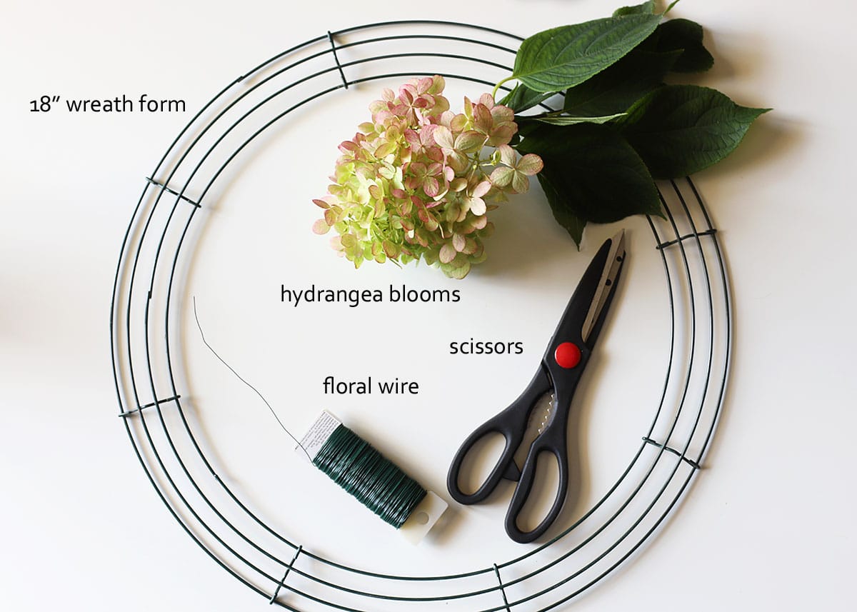 supplies for making hydrangea wreath