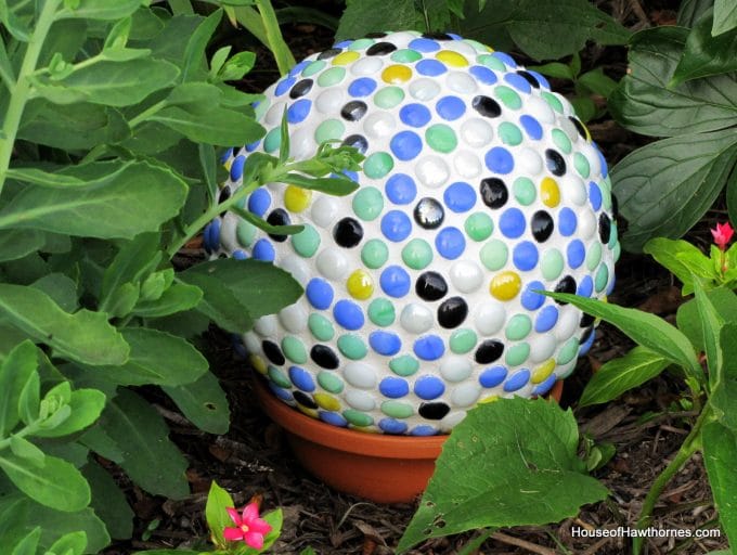 bowling ball with mosaic tiles for the garden