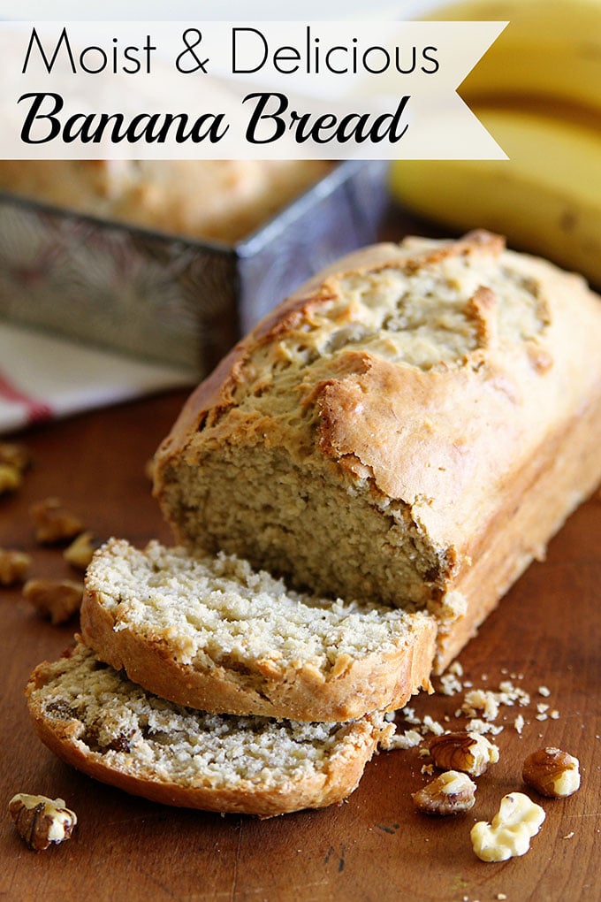 This delicious and moist banana bread recipe is an updated spin on a classic Betty Crocker banana bread recipe. Using sour cream and brown sugar for a rich slice of old fashioned banana bread goodness!