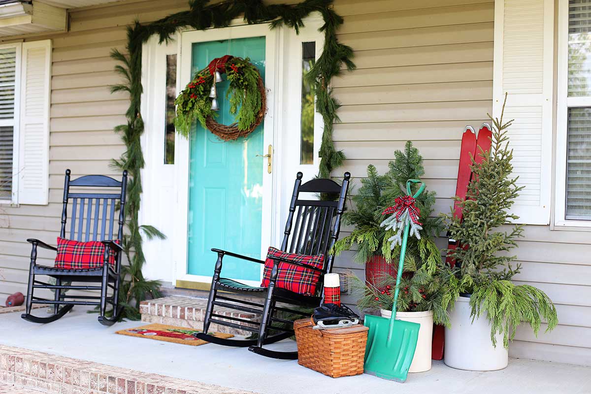 nostalgic porch decor for Christmas