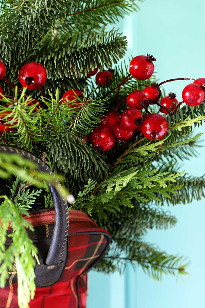 plaid, red and green holiday decor