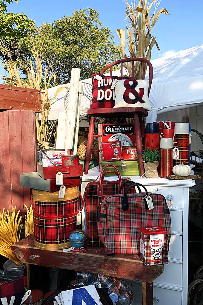 Plaid thermos display at The Country Living Fair