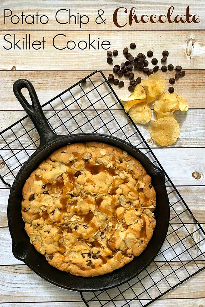 Potato chip and chocolate skillet cookie recipe #dessertrecipe #cookie