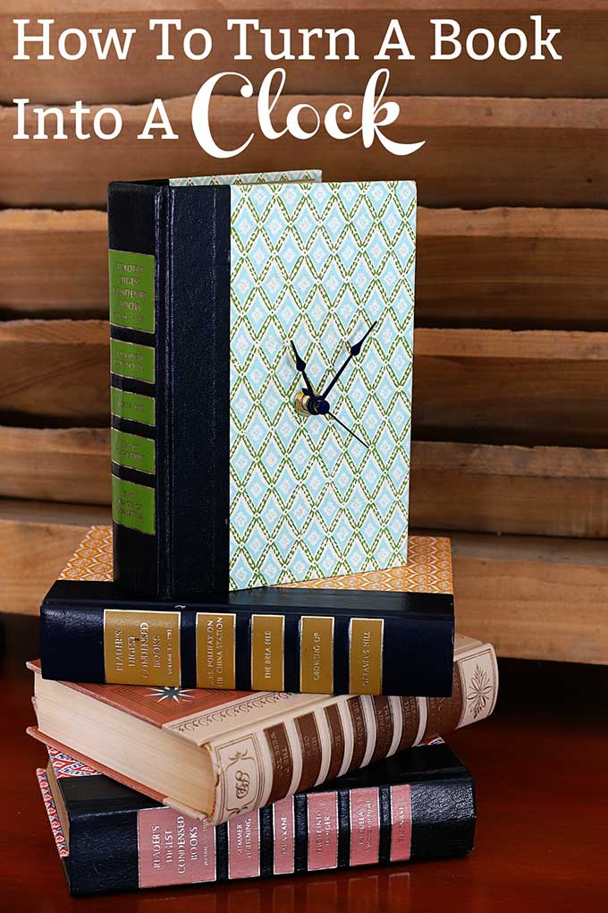 Learn how to upcycle old books into clocks. This EASY DIY craft idea is a creative use for old books that keeps them out of the landfill. #repurposed #upcycle #readersdigest #oldbooks #thriftstore #crafting #diyproject