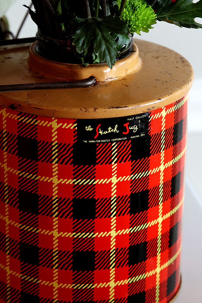 A vintage Skotch Kooler plaid jug makes a pretty good repurposed vase when in a pinch. You gotta love a good budget friendly upcycled DIY project. 