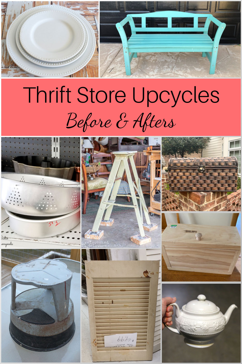 Different items found at thrift stores and how you can repurpose them into fun home decor.
