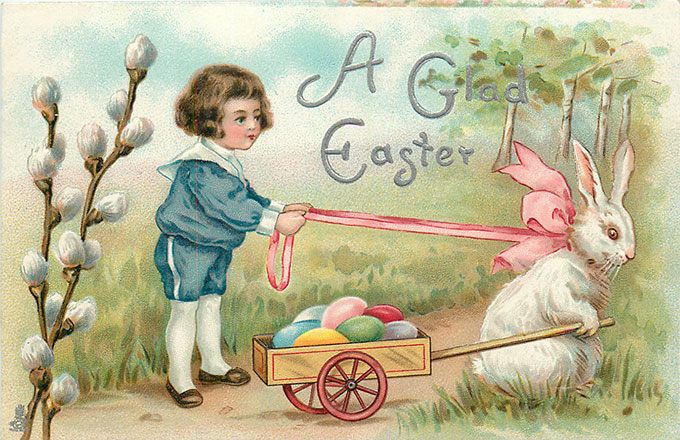 Vintage Easter images - printable Tuck postcard image - boy and Easter bunny