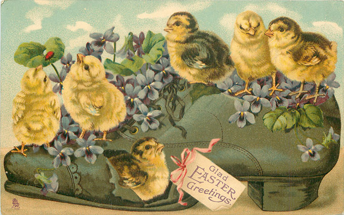 Vintage Easter images - printable Tuck postcard image - chicks in shoe