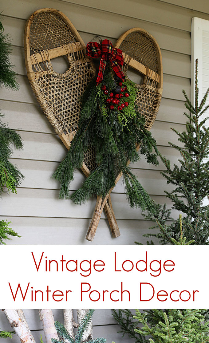 A vintage lodge inspired Christmas porch