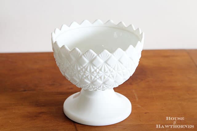 Vintage white milk glass bowl along with other vintage yard sale finds at houseofhawthornes.com