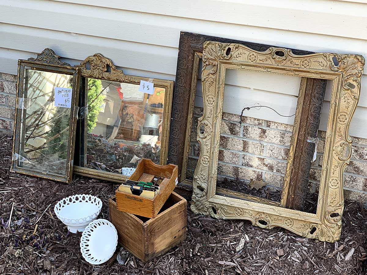 vintage mirrors, frames, glassware and more