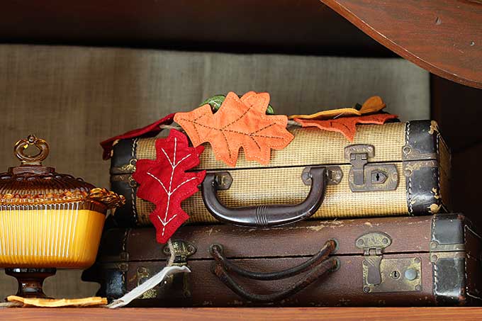 Vintage suitcases used in fall decor