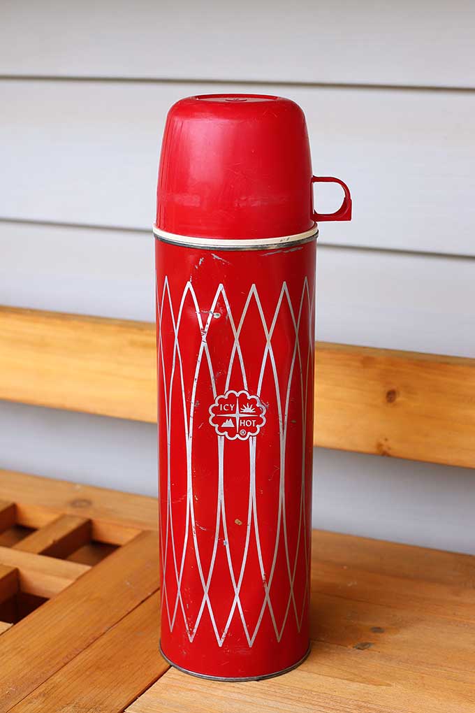 Vintage retro red Icy Hot thermos by Thermos
